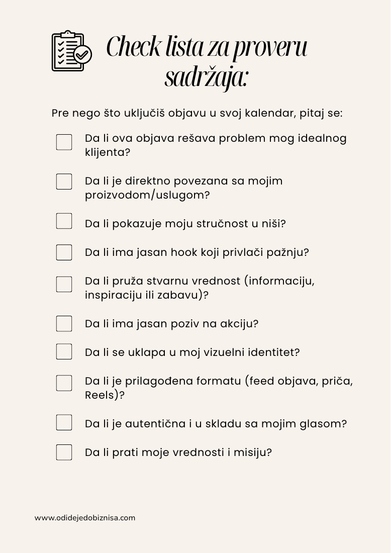 Stranica iz vodiča: checklista za proveru sadržaja pre objavljivanja